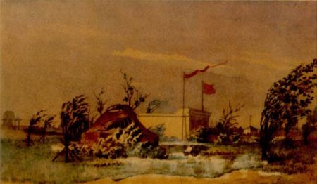 Сад біля Новопетровського укріплення. 1854. Папір, акварель.