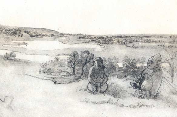 Краєвид з кам'яними бабами. Олівець. (Квітень - жовтень 1845).